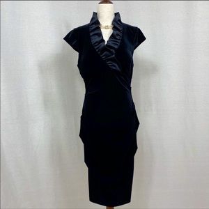 Xscape Black Velvet Ruffle Collar Dress